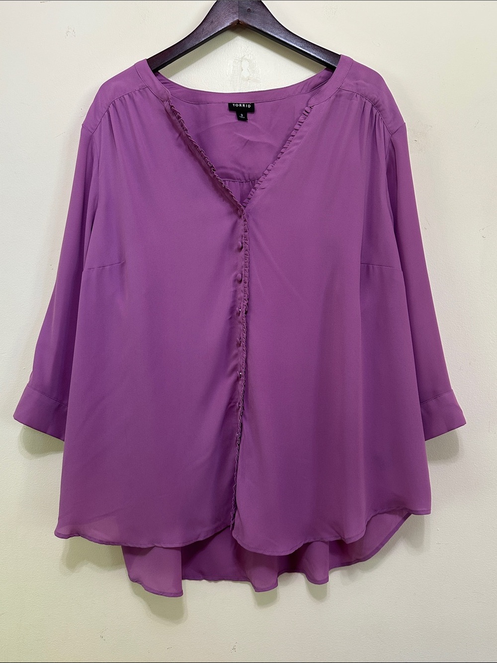 torrid Lavender V-Neck Ruffle Trim Blouse